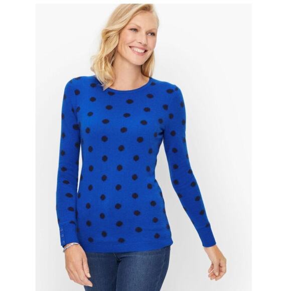 Talbots CASHMERE BUTTON CUFF CREWNECK SWEATER - DOT - Picture 1 of 7